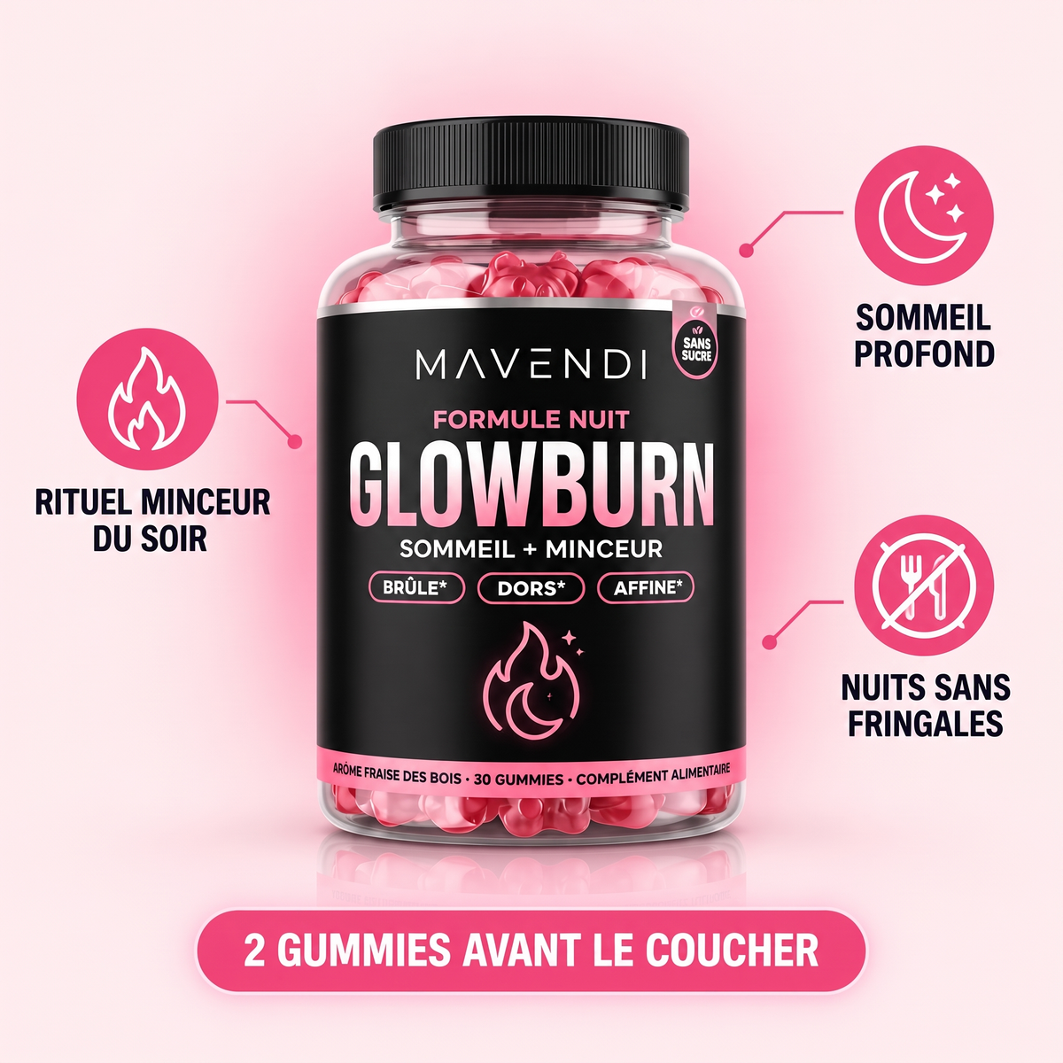 GlowBurn | Gummies brûle-graisses pour la nuit - Fraise des bois